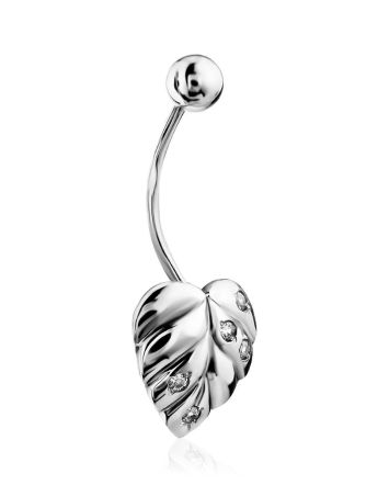 Leaf Motif Silver Crystal Navel Piercing, image 