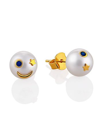 Cute Celestial Design Pearl Stud Earrings, image 