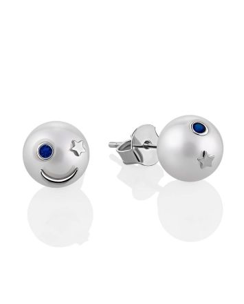 Cute Celestial Design Pearl Stud Earrings, image 