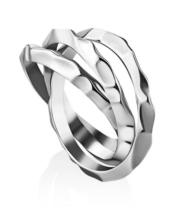 Текстурное тройное кольцо из серебра Liquid, Ring Size: 7 / 17.5, image 