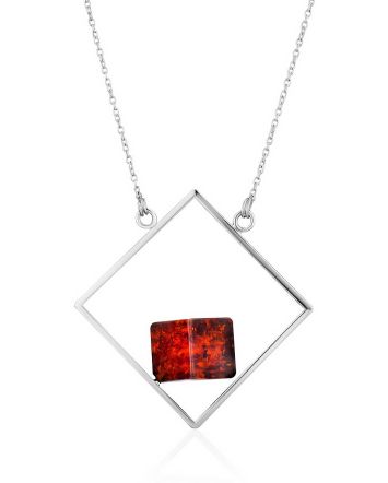 Geometric Design Silver Amber Necklace The Sugar, Length: 45, image 