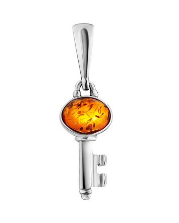 Cute Silver Amber Key Pendant, image 