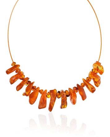 Ethnic Style Cognac Tone Amber Necklace, Length: 40, image 