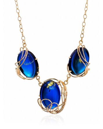 Gorgeous Gilded Silver Amber Necklace The Triumph, Length: 55, image 