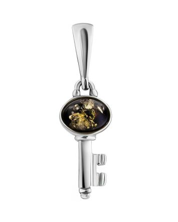 Cute Silver Amber Key Pendant, image 