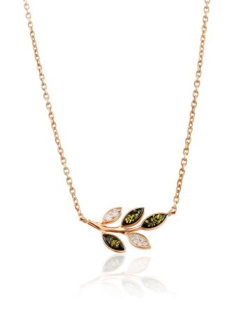 Floral Design Silver Amber Necklace With Crystals, Length: 49, image 