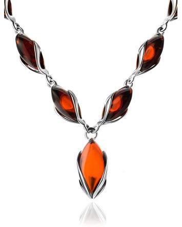 Classic Design Silver Amber Necklace, Length: 46, image 