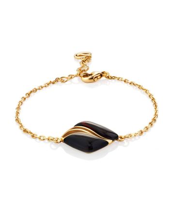 Chic Gilded Silver Amber Chain Bracelet, Length: 15, image 