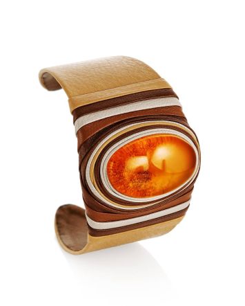 Safari Style Leather Amber Cuff Bracelet The Nefertiti, image 