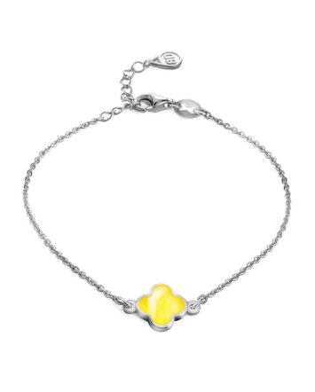 Trendy Clover Motif Silver Amber Chain Bracelet The Monaco, Length: 16, image 
