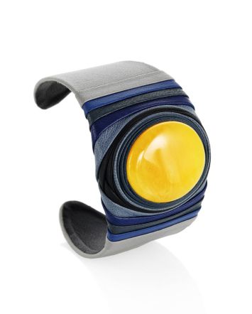Blue Leather Amber Cuff Bracelet The Nefertiti, image 