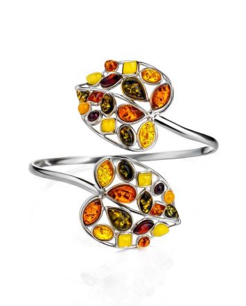 Leaf Motif Silver Amber Cuff Motif, image 