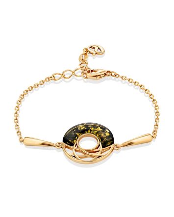 Chic Gold Plated Silver Amber Chain Bracelet, Length: 16, image 