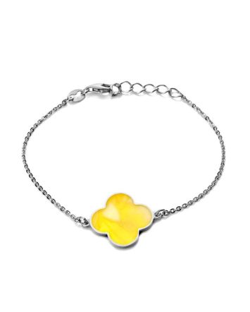 Clover Motif Silver Amber Chain Bracelet The Monaco, Length: 16, image 