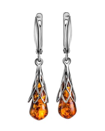 Cognac Amber Earrings In Sterling Silver The Roxanne, image 