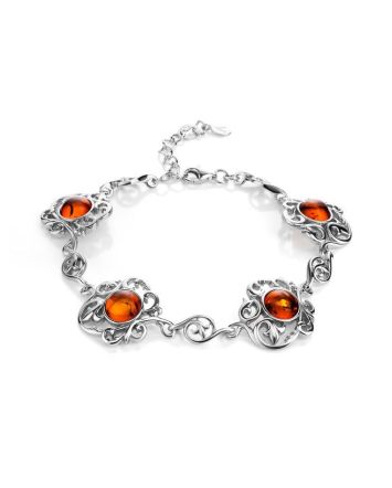 Filigree Silver Bracelet With Cognac Amber The Tivoli, image 
