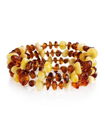 Multicolor Amber Bangle Bracelet With Glass Beads, image 