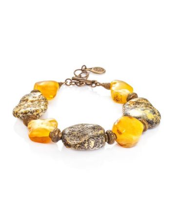 Raw Amber Bracelet With Brass Beads The Indonesia, image 
