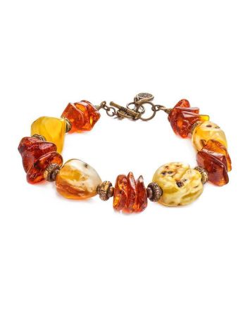 Multicolor Amber Bracelet With Brass Beads The Indonesia, image 