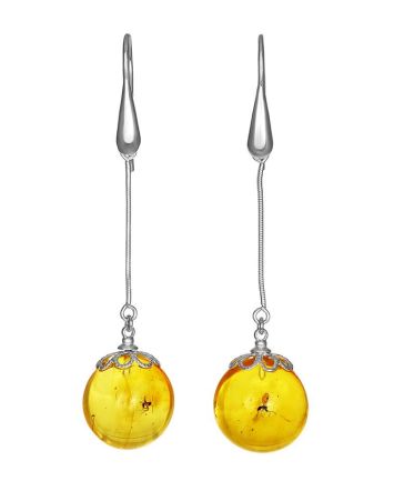 Dangle Amber Earrings In Sterling Silver With Inclusions The Clio, image 