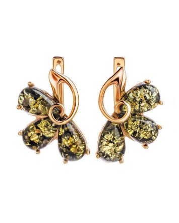 Green Amber Earrings In Gold-Plated Silver The Dandelion, image 