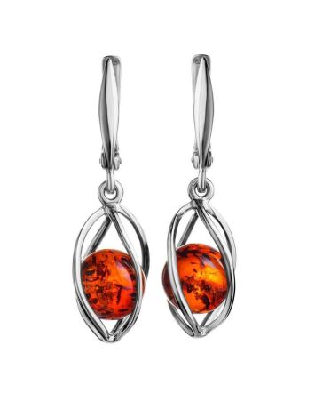 Sterling Silver Earrings With Cognac Amber The Algeria, image 