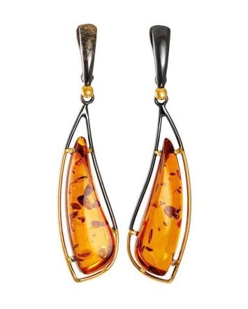 Handmade Dangle Amber Earrings In Gold-Plated Silver The Palladio, image 
