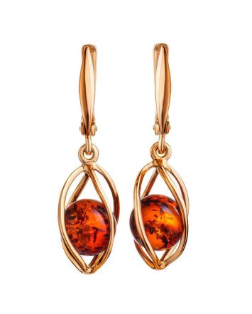 Drop Amber Earrings In Gold-Plated Silver The Algeria, image 