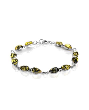 Silver Link Bracelet With Green Amber The Symphony, image 