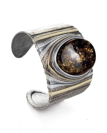 Leather Cuff Bracelet With Green Amber The Nefertiti, image 