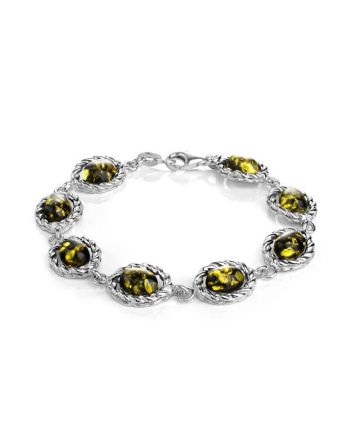 Fabulous Green Amber Bracelet In Sterling Silver The Florence, image 