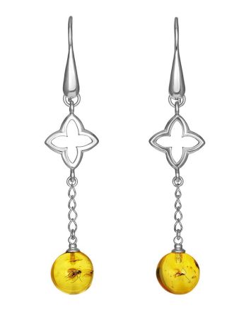 Dangle Amber Earrings In Sterling Silver With Inclusions The Clio, image 