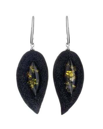 Dark Leather Amber Earrings The Nefertiti, image 
