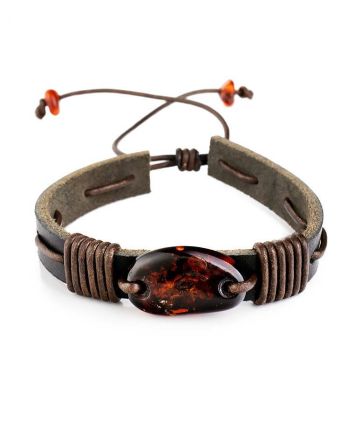 Dark Leather Tie Bracelet With Cognac Amber The Copacabana, image 