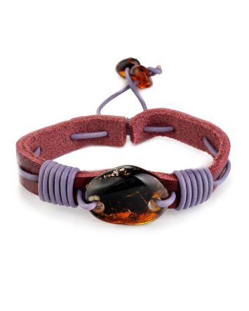 Leather Tie Bracelet With Cognac Amber The Copacabana, image 