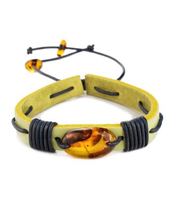 Leather Tie Bracelet With Lemon Amber The Copacabana, image 