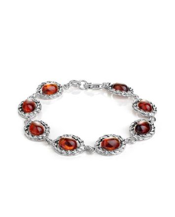 Refined Silver Link Bracelet With Cherry Amber The Florence, image 
