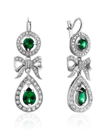 Bow Motif Silver Dangle Earrings, image 