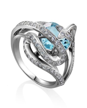 Curvaceous Silver Topaz Ring, Ring Size: 7 / 17.5, image 