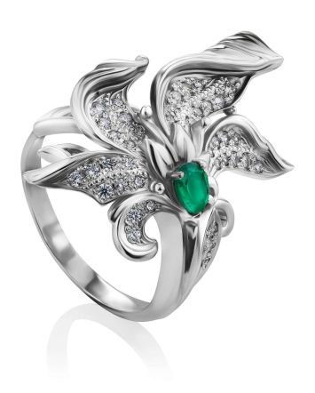 Orchid Design Silver Chrysoprase Ring, Ring Size: 8 / 18, image 