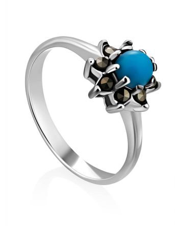 Bright Silver Turquoise Ring The Lace, Ring Size: 6.5 / 17, image 