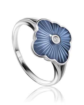 Blue Enamel Silver Ring With Diamond The Heritage, Ring Size: 6 / 16.5, image 