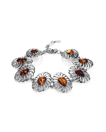 Elegant Cognac Amber Link Bracelet In Sterling Silver The Sevilla, image 