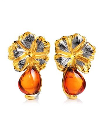 Gold-Plated Earrings With Cognac Amber The Triumph, image 