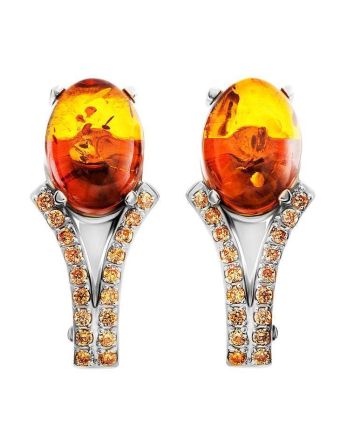 Latch Back Amber Earrings In Sterling Silver With Crystals The Raphael, image 