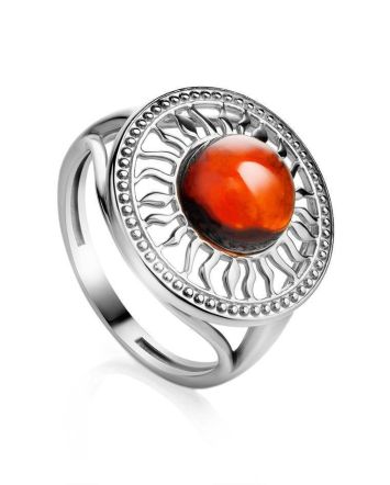 Cocktail Amber Ring In Sterling Silver The Helios, Ring Size: 10 / 20, image 