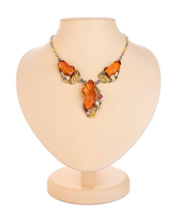Cognac Amber Necklace In Gold-Plated Silver With Cultured Pearls The Triumph, image 