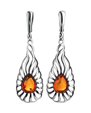 Elegant Cognac Amber Drop Earrings In Sterling Silver The Sevilla, image 