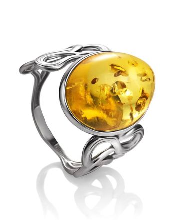 Bold Amber Ring In Sterling Silver The Fairy, Ring Size: 5.5 / 16, image 