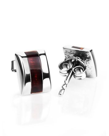 Amber Stud Earrings In Sterling Silver The London, image 